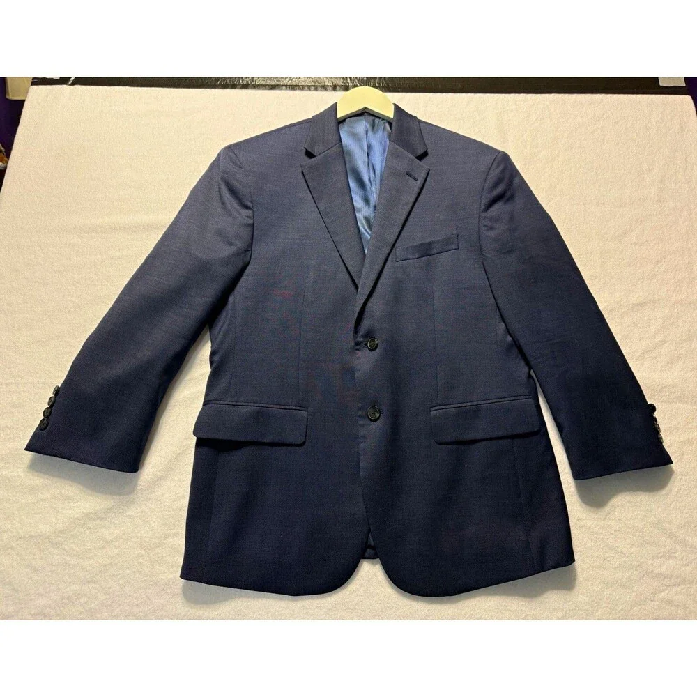 Awearness Kenneth Cole Men's Blue Wool Stretch Suit Jacket 40 Short 2-Button